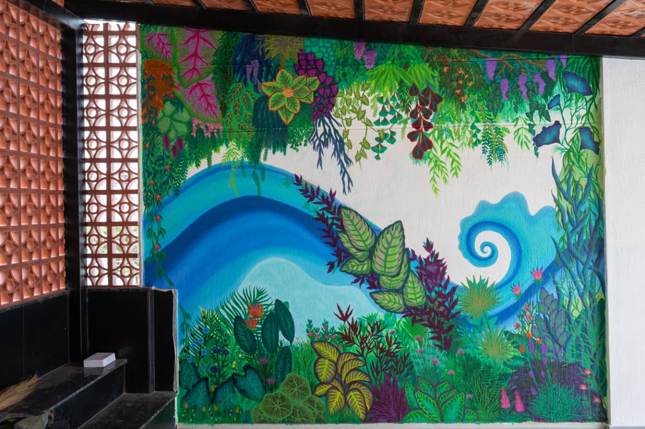 Botanical mural painted by hand