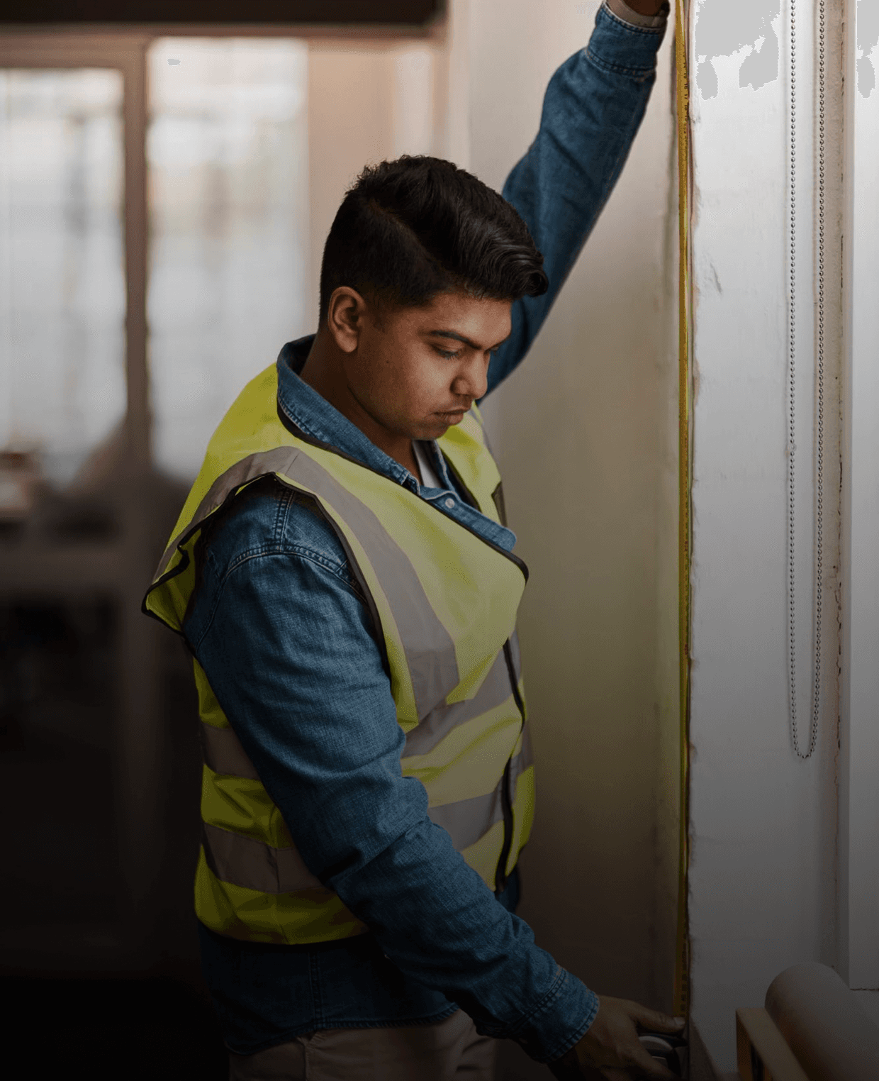 A designer measuring on site during a project